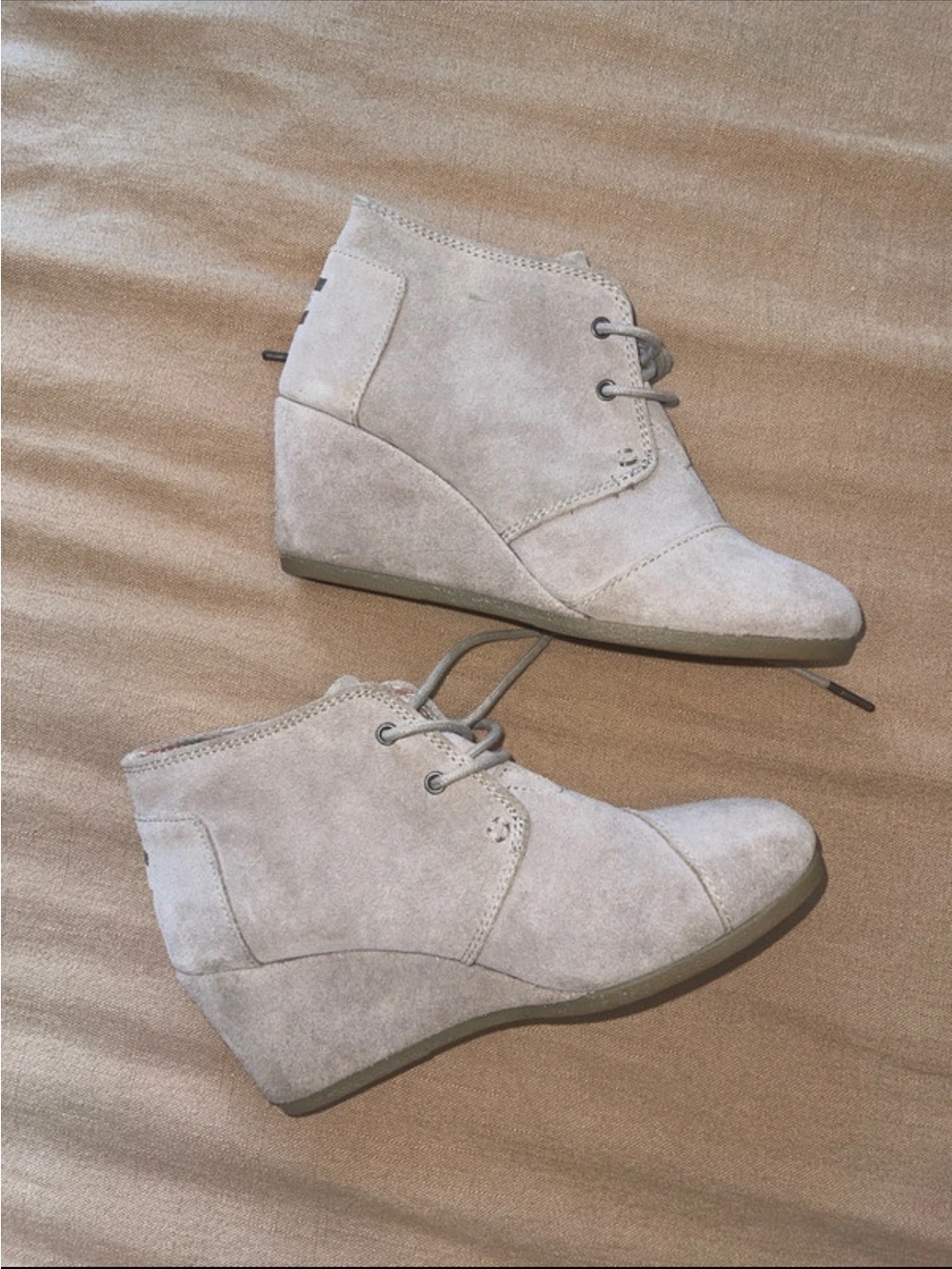 Toms Light Taupe Suede Wedge Ankle Booties